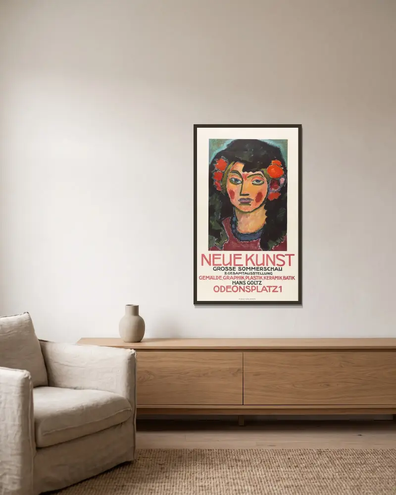 Plakat für die große Sommerschau der Galerie Neue Kunst, München av Alexej von Jawlensky inramad på en vägg
