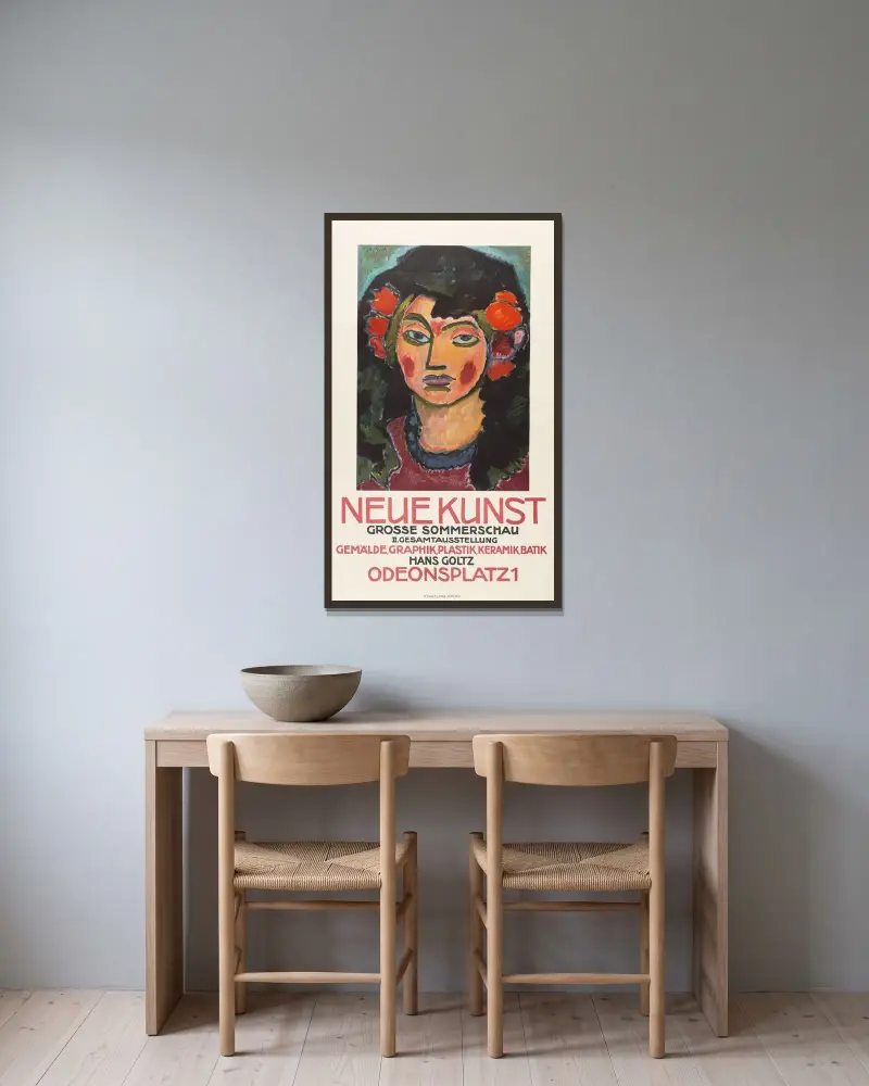Plakat für die große Sommerschau der Galerie Neue Kunst, München av Alexej von Jawlensky inramad på en vägg
