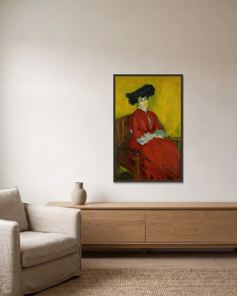 Portrait Frau Gindus av Alexej von Jawlensky inramad på en vägg