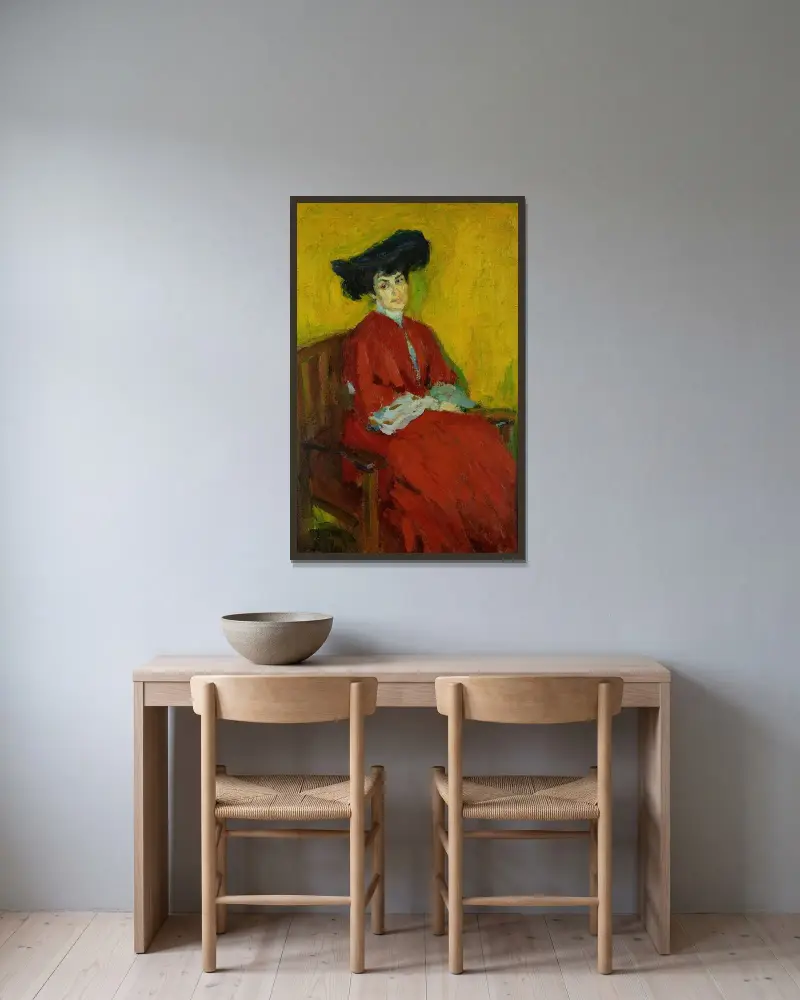 Portrait Frau Gindus av Alexej von Jawlensky inramad på en vägg