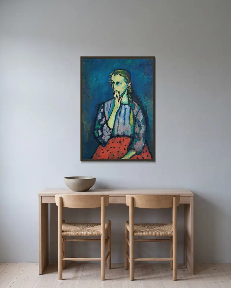 Porträtt av en flicka av Alexej von Jawlensky inramad på en vägg