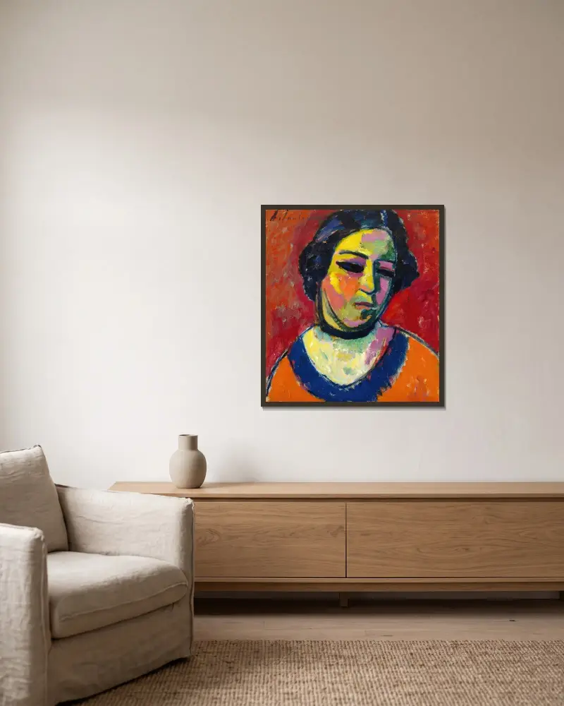 Portrait of a Woman av Alexej von Jawlensky inramad på en vägg