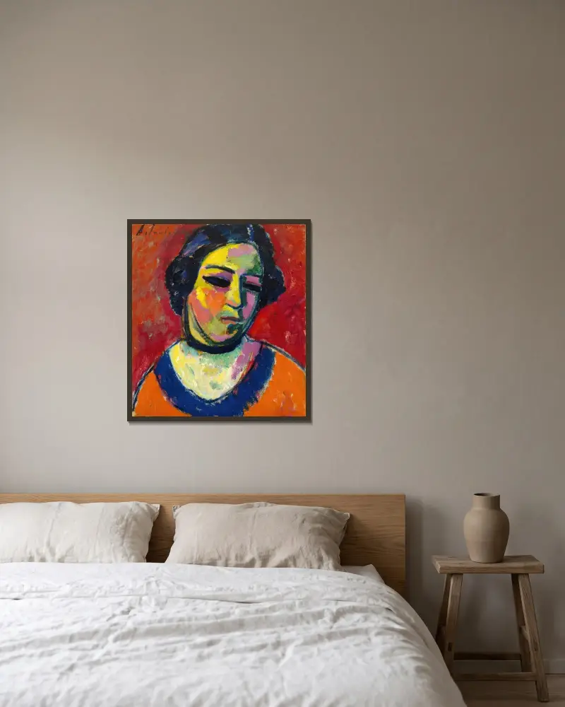 Portrait of a Woman av Alexej von Jawlensky inramad på en vägg