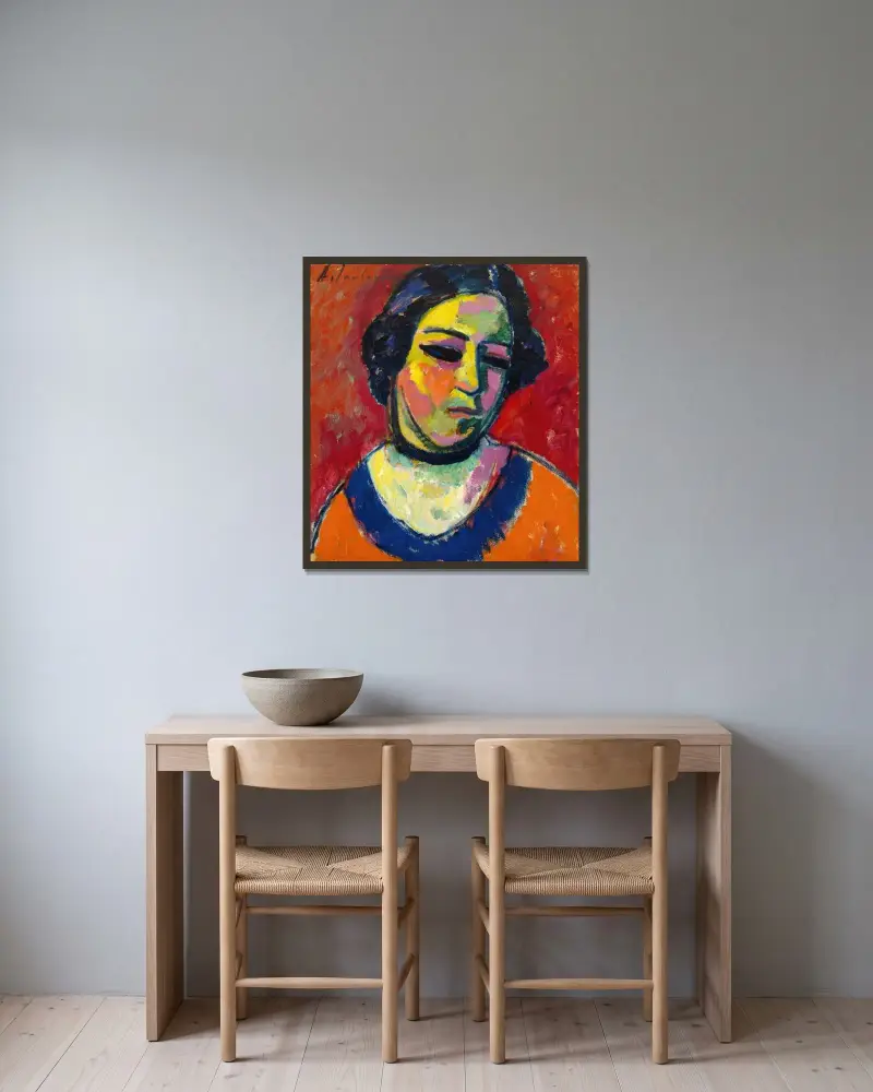 Portrait of a Woman av Alexej von Jawlensky inramad på en vägg