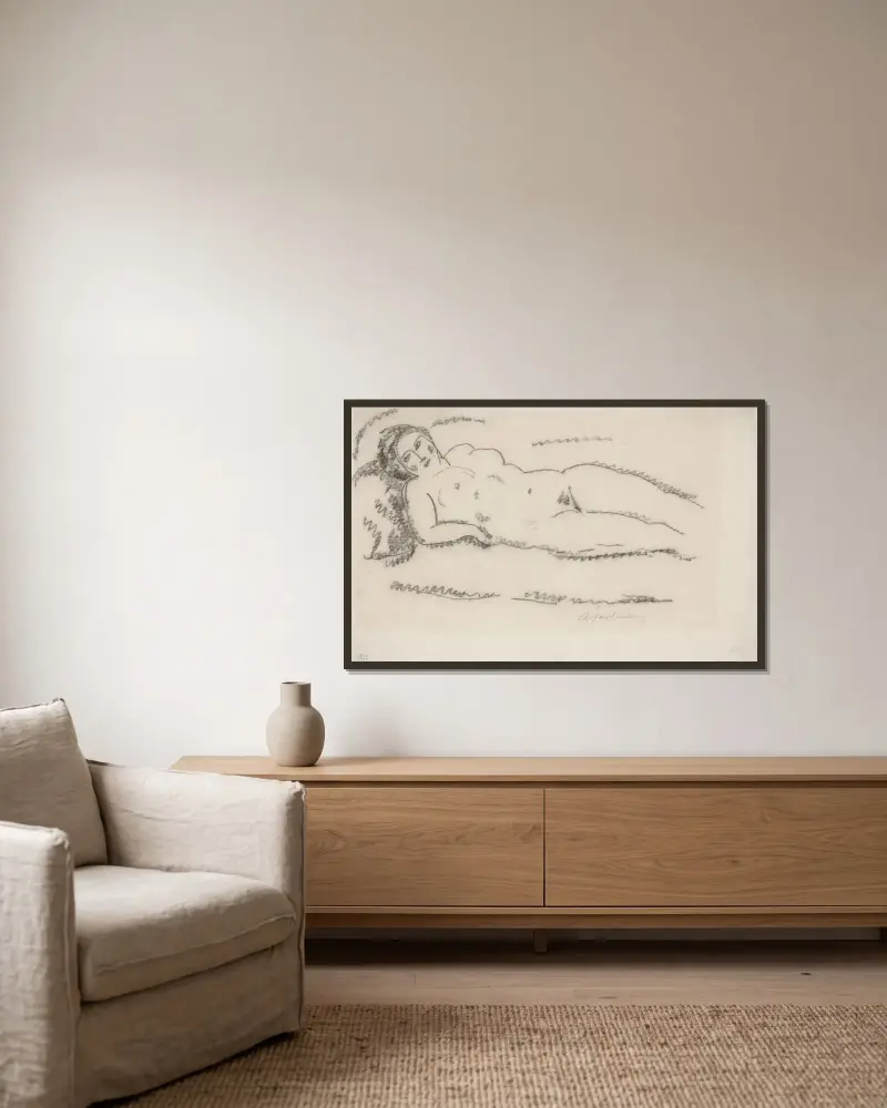 Reclining nude av Alexej von Jawlensky inramad på en vägg