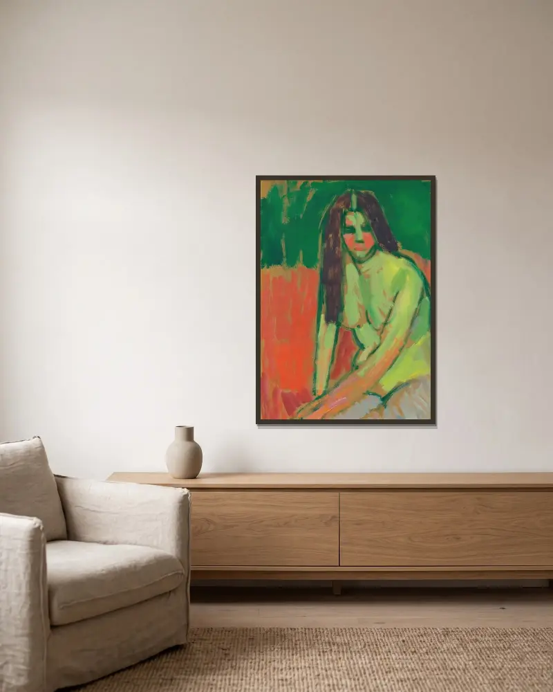 Sitzender Halbakt Geneigt Mit Langen Haaren (Half-Nude Figure With Long Hair Sitting Bent) av Alexej von Jawlensky inramad på en vägg