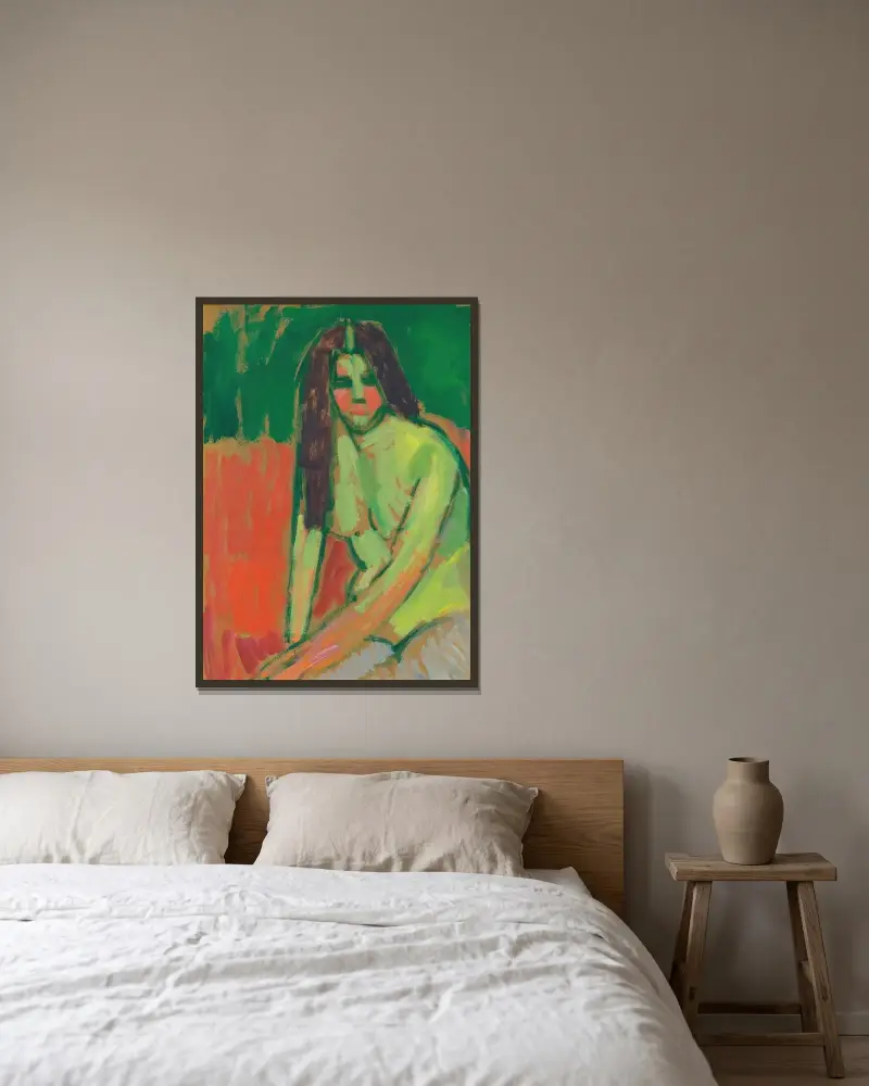 Sitzender Halbakt Geneigt Mit Langen Haaren (Half-Nude Figure With Long Hair Sitting Bent) av Alexej von Jawlensky inramad på en vägg