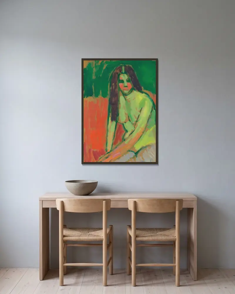 Sitzender Halbakt Geneigt Mit Langen Haaren (Half-Nude Figure With Long Hair Sitting Bent) av Alexej von Jawlensky inramad på en vägg