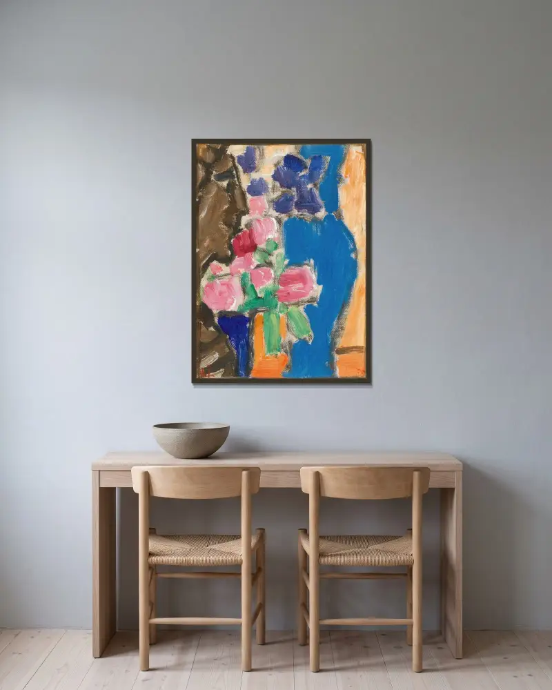 Still Life; Flower Still Life With Vase And Figure, Semi-Profile av Alexej von Jawlensky inramad på en vägg