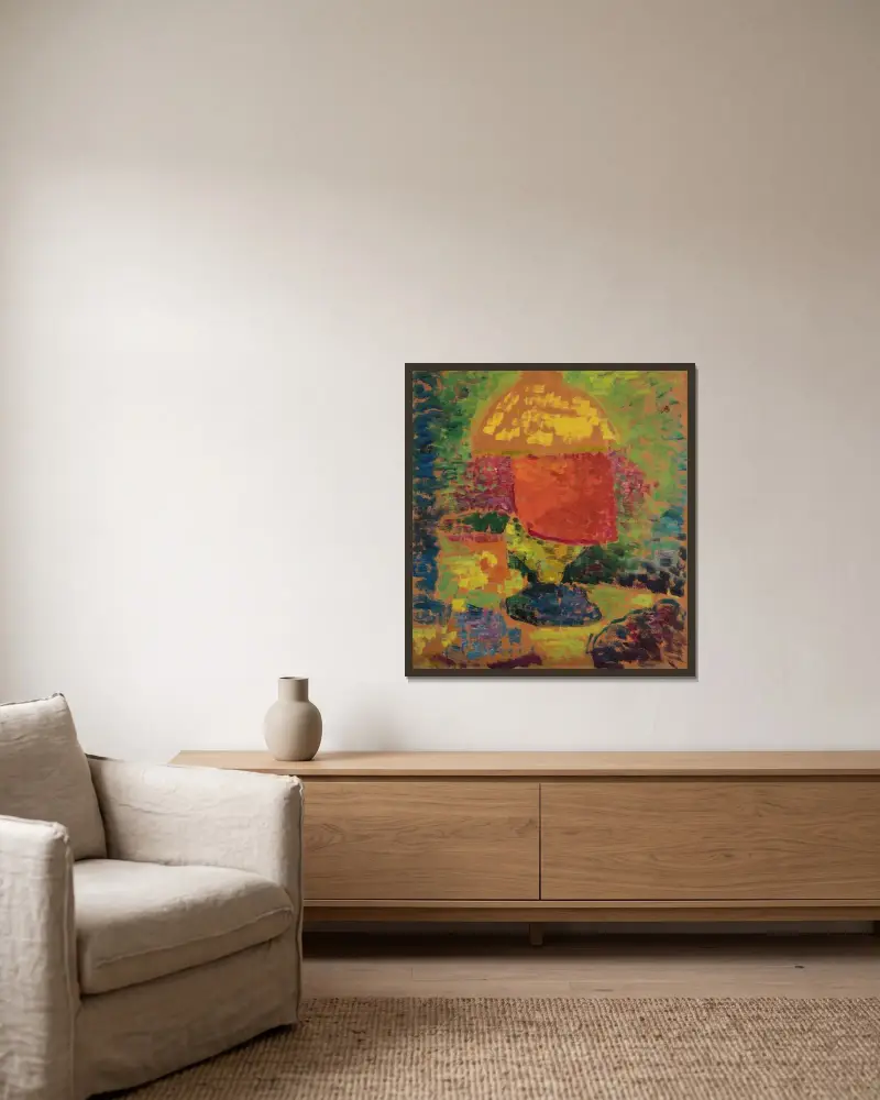 Still Life with Petroleum Lamp av Alexej von Jawlensky inramad på en vägg