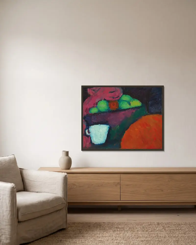Stilleben mit Tasse av Alexej von Jawlensky inramad på en vägg