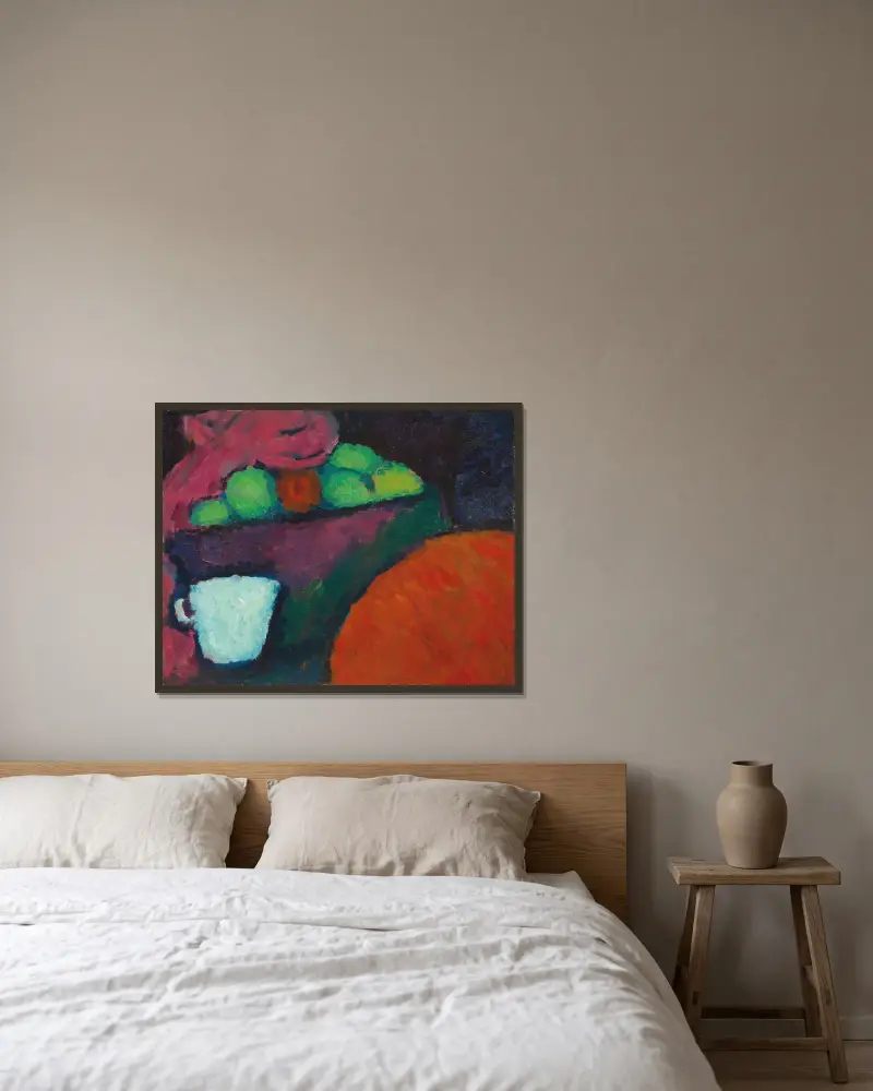 Stilleben mit Tasse av Alexej von Jawlensky inramad på en vägg
