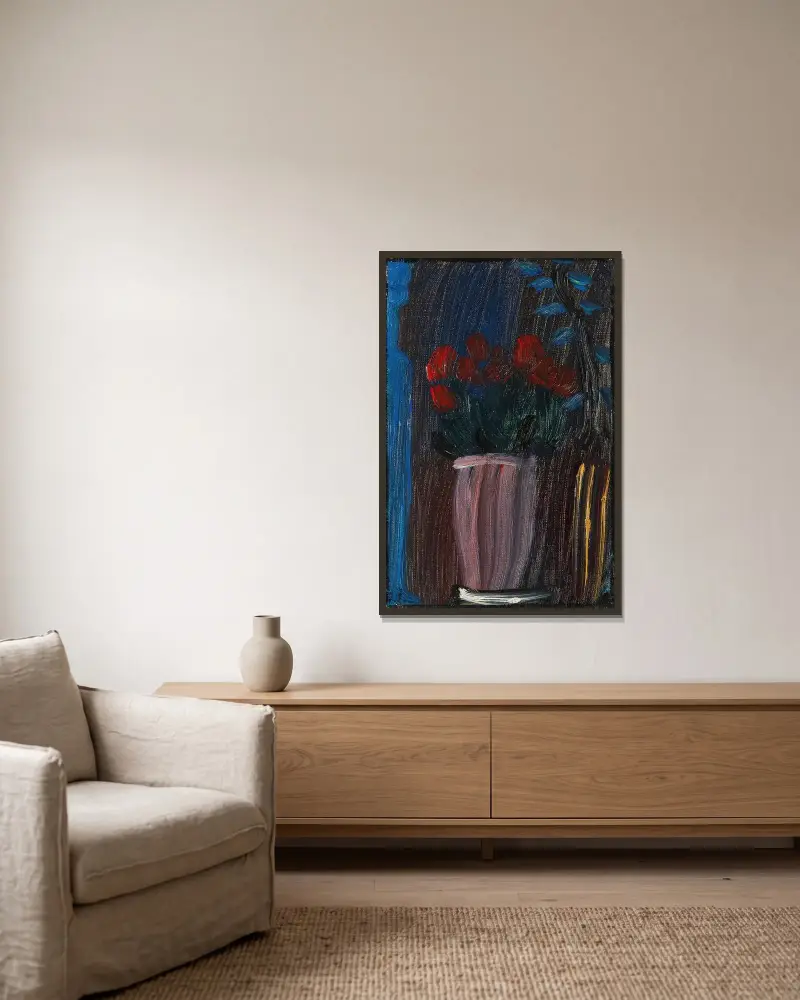 Stillleben; Alpenveilchen Erblühen av Alexej von Jawlensky inramad på en vägg