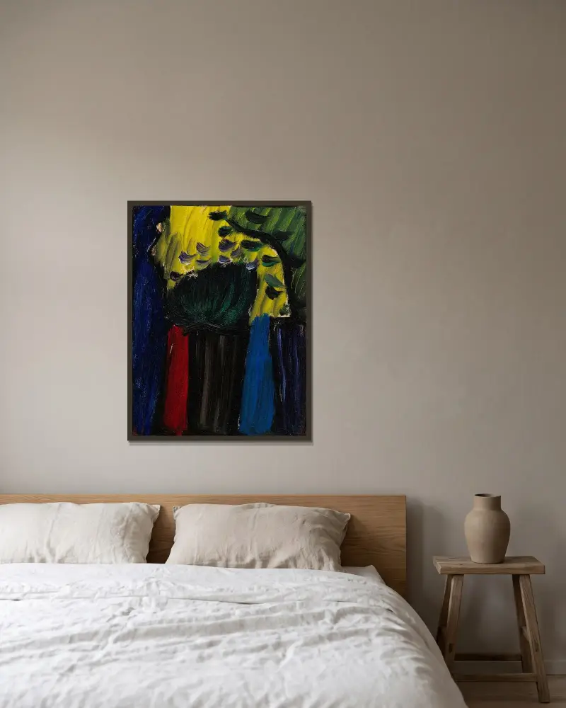 Stilleben; blommor i motljus av Alexej von Jawlensky inramad på en vägg