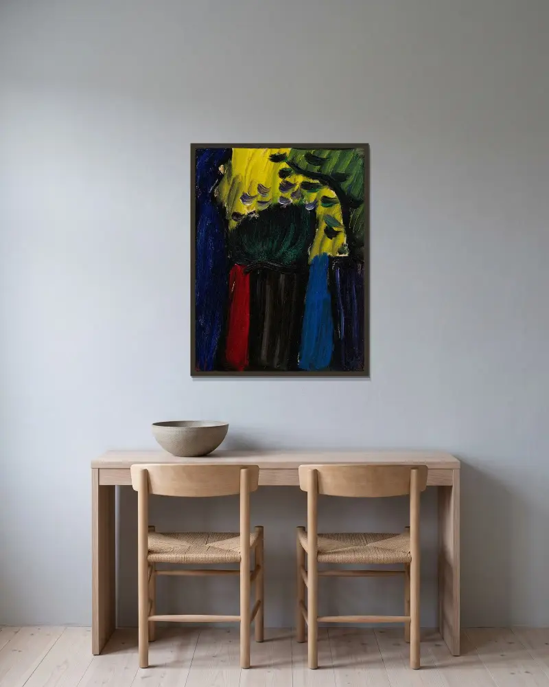 Stilleben; blommor i motljus av Alexej von Jawlensky inramad på en vägg