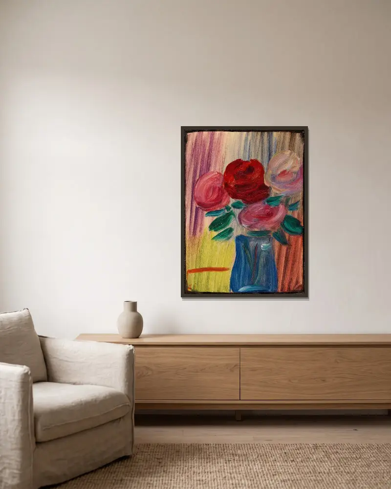 Stillleben Blumen in blauer Vase av Alexej von Jawlensky inramad på en vägg