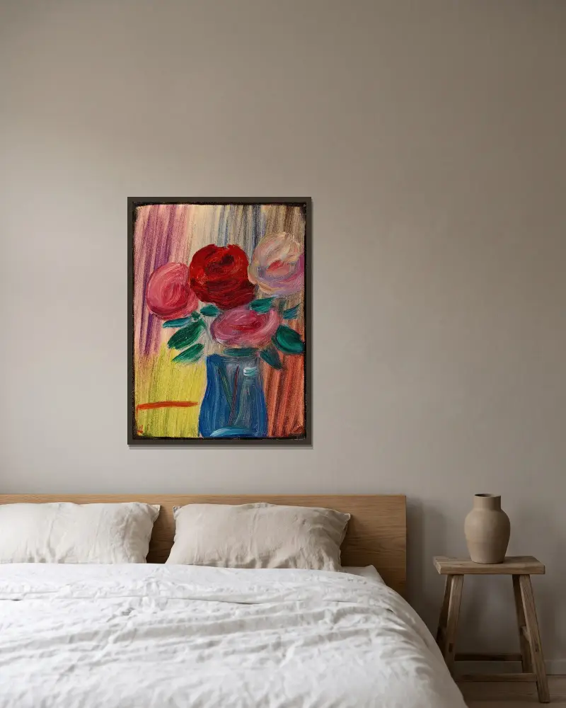 Stillleben Blumen in blauer Vase av Alexej von Jawlensky inramad på en vägg