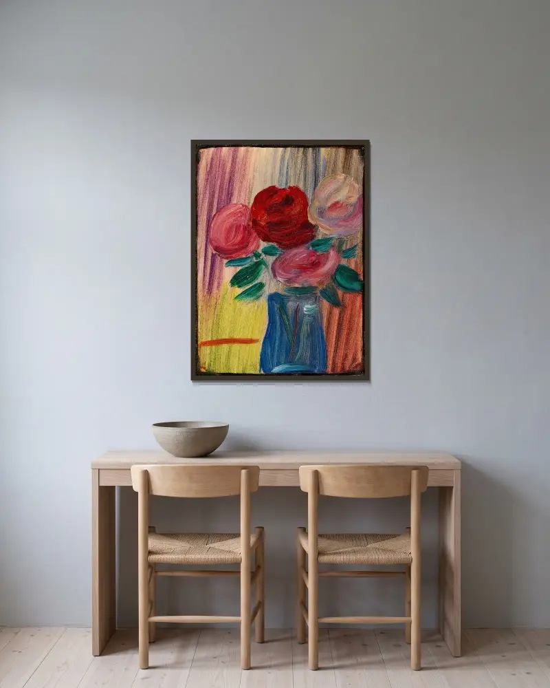 Stillleben Blumen in blauer Vase av Alexej von Jawlensky inramad på en vägg