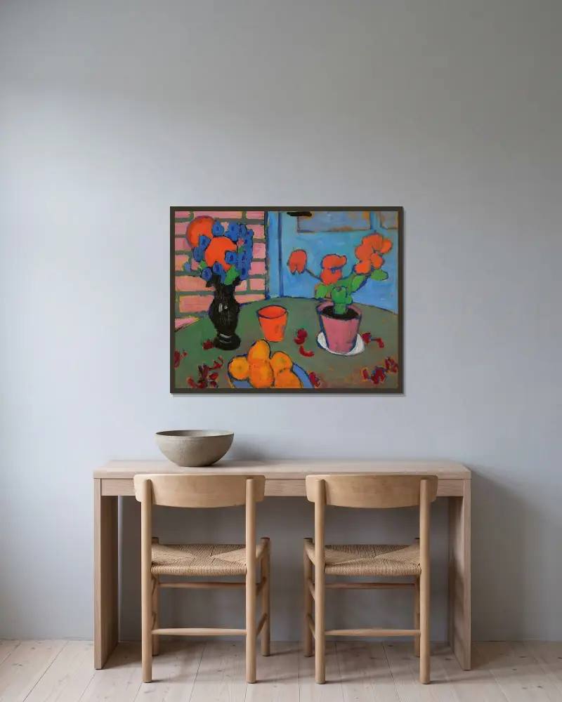 Stillleben Mit Blumen Und Orangen (Still-Life With Flowers And Oranges) av Alexej von Jawlensky inramad på en vägg