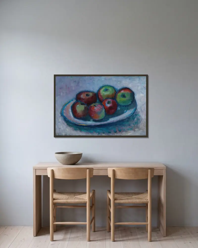 Talíř s jablky (Zátiší s jablky), Alexej von Jawlensky v rámu na stěně