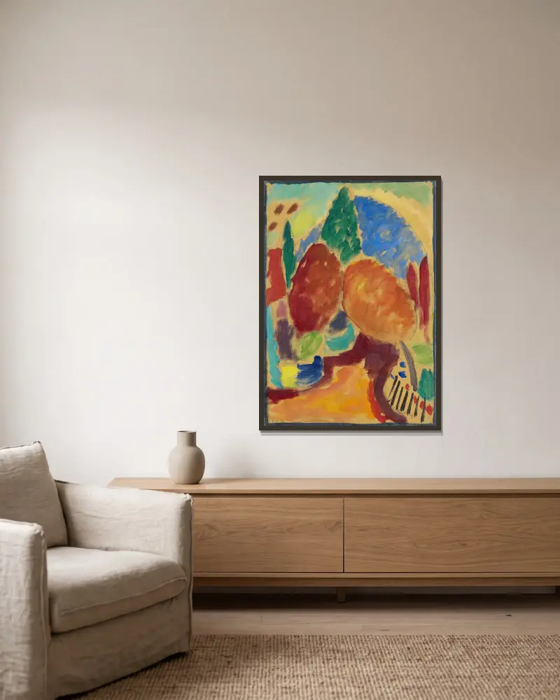 Der orange Pfad von Alexej von Jawlensky gerahmt an einer Wand