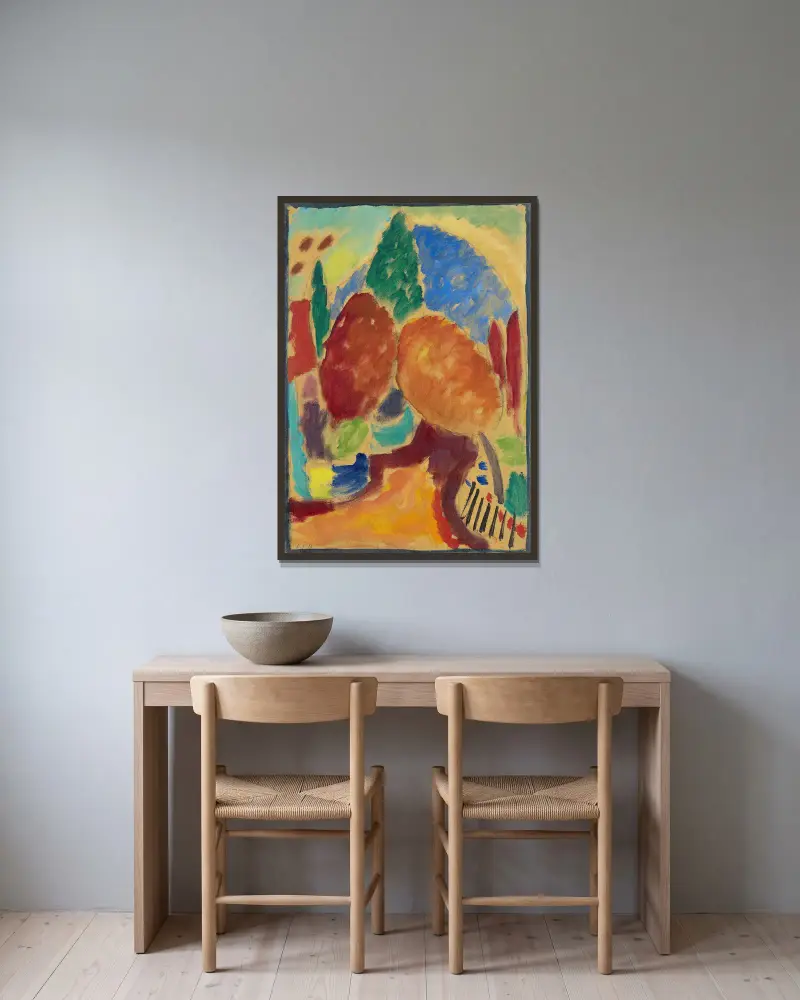 Der orange Pfad von Alexej von Jawlensky gerahmt an einer Wand