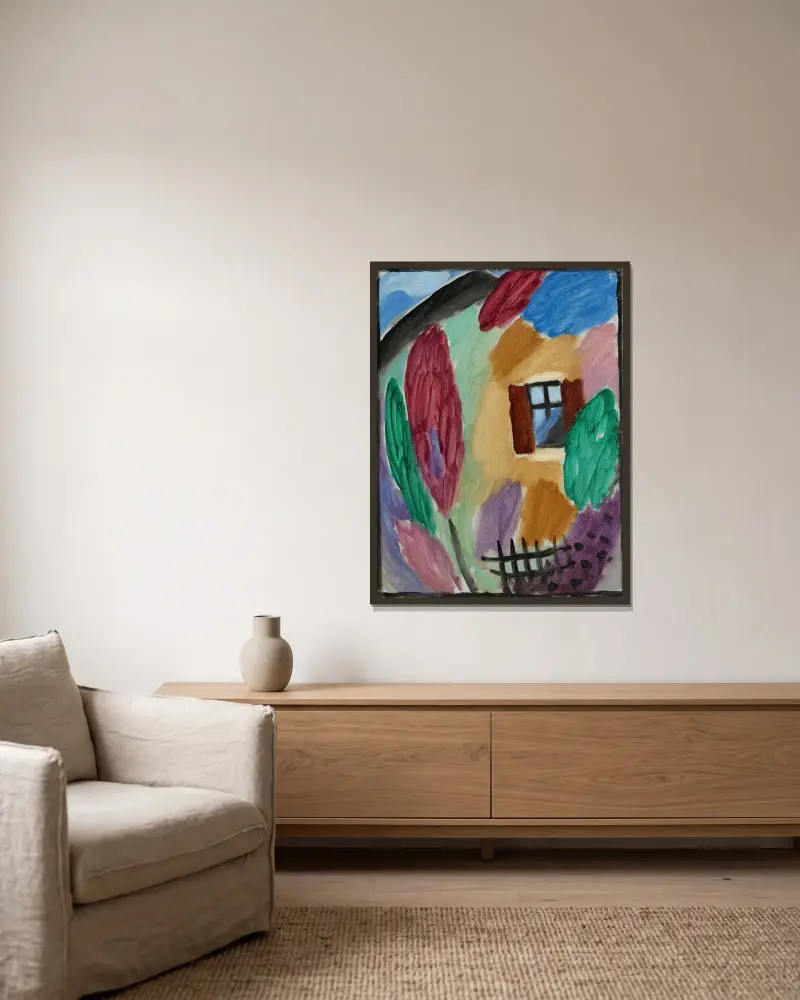 Variation mit Haus und Gartenzaun av Alexej von Jawlensky inramad på en vägg