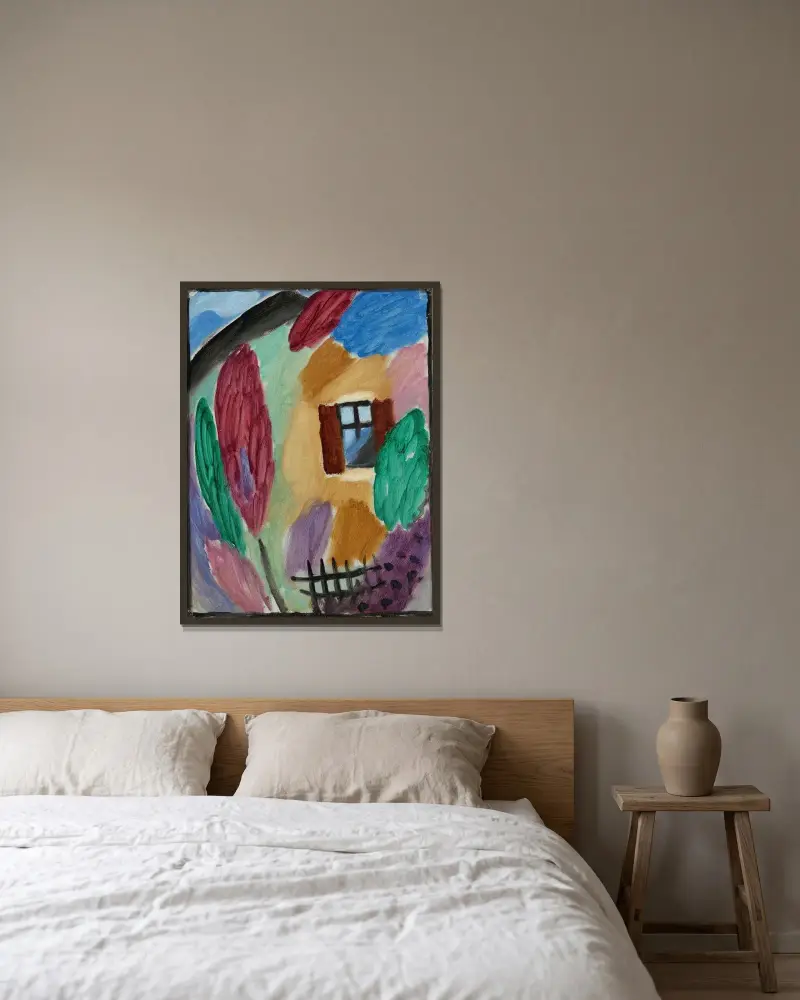 Variation mit Haus und Gartenzaun av Alexej von Jawlensky inramad på en vägg