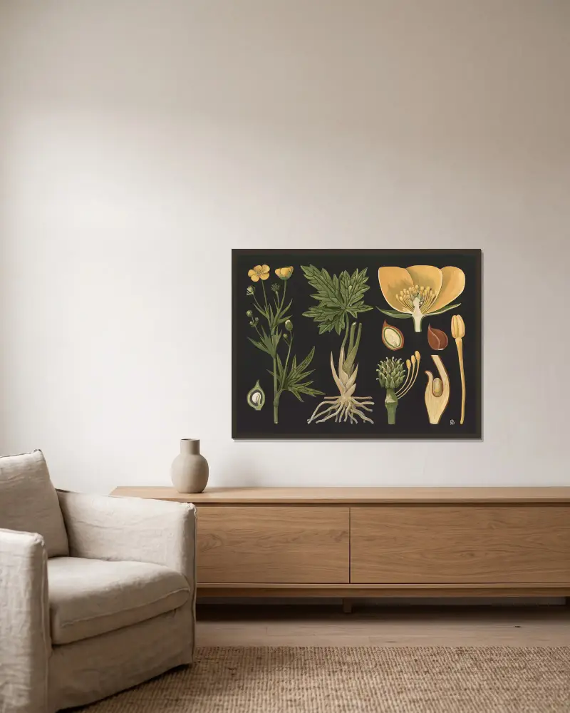 Butterblume (Ranunculus acris) von Gottlieb von Koch gerahmt an einer Wand