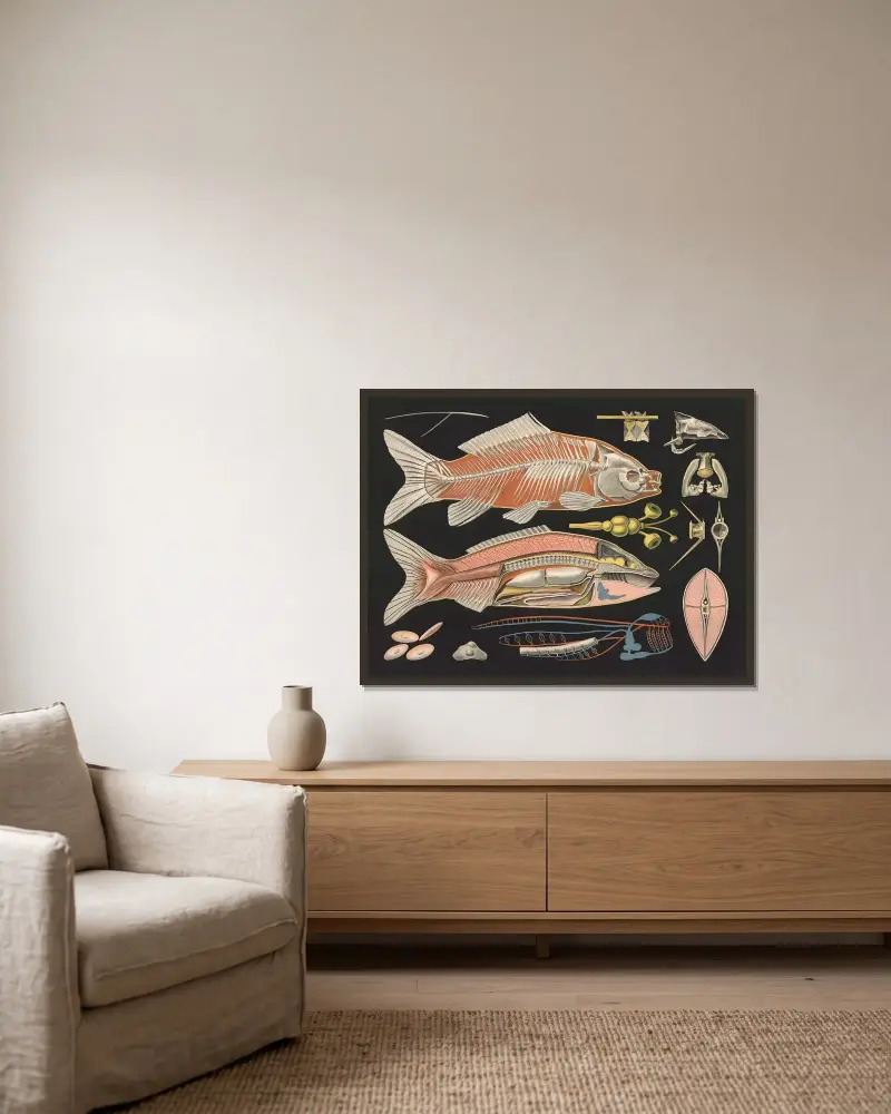 Vanlig karp (Cyprinus carpio) av Gottlieb von Koch inramad på en vägg