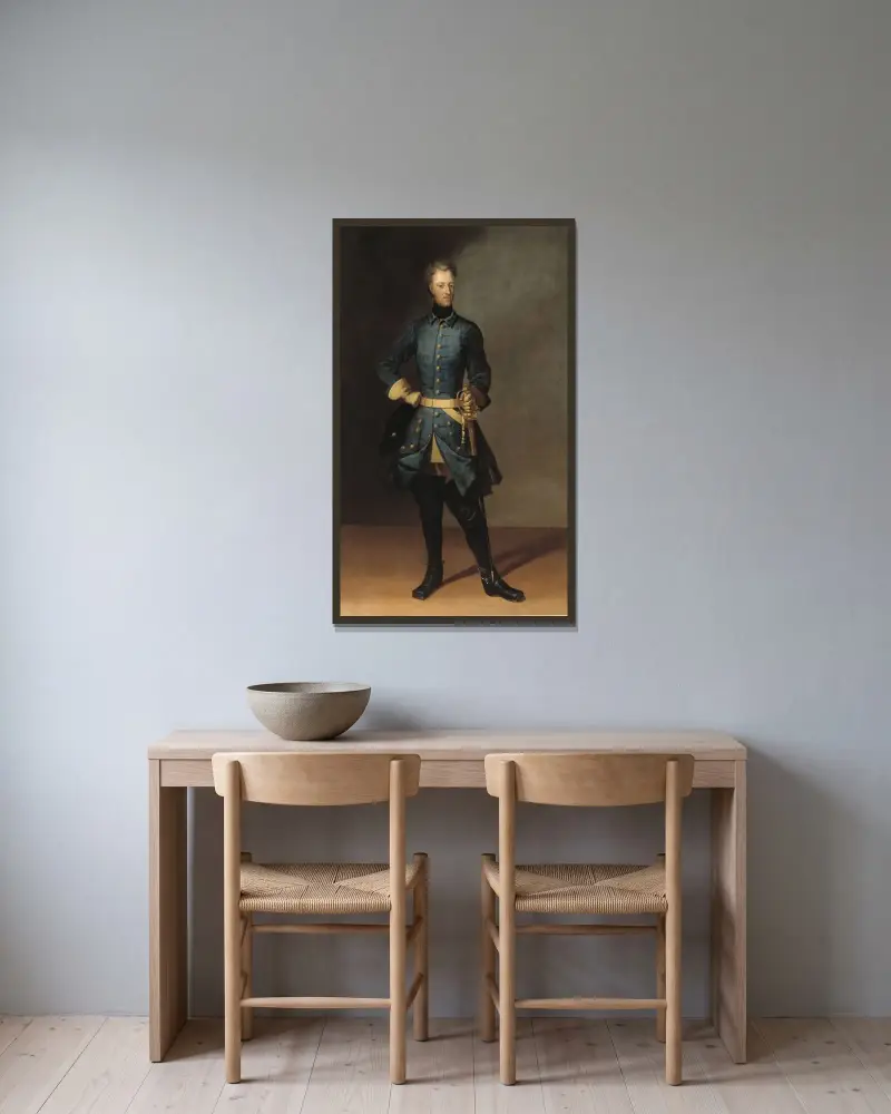 King Karl XII of Sweden av David von Krafft inramad på en vägg