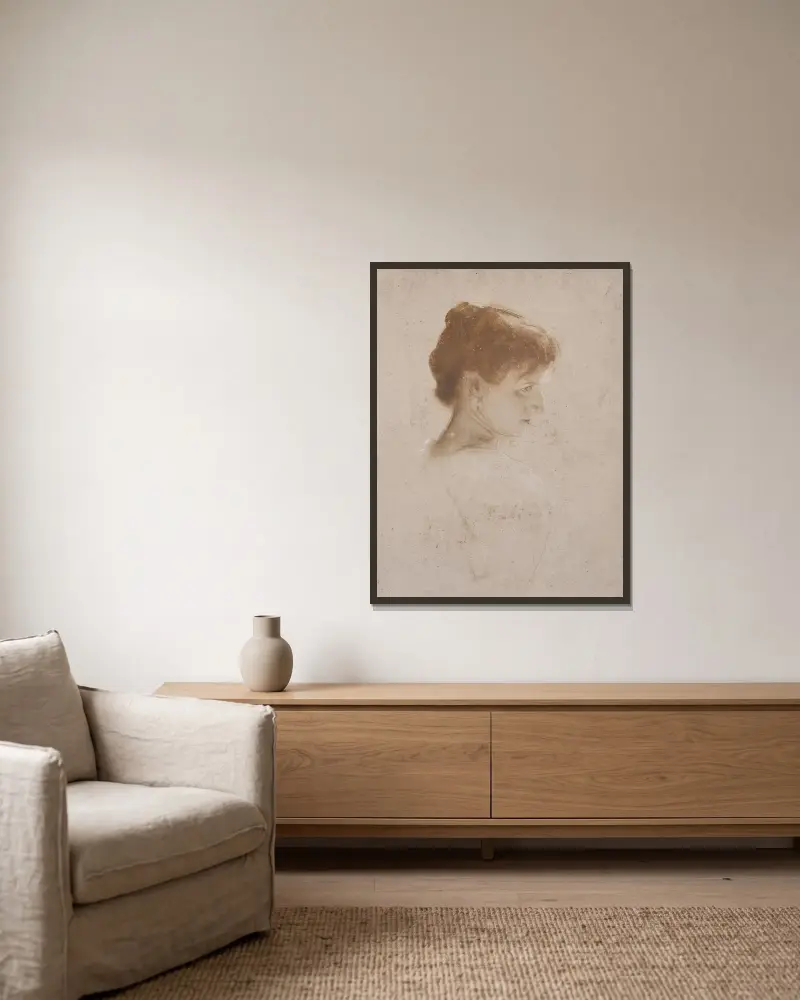 Bildnis einer Dame im Profil von Franz von Lenbach gerahmt an einer Wand