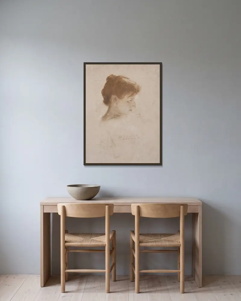 Bildnis einer Dame im Profil von Franz von Lenbach gerahmt an einer Wand
