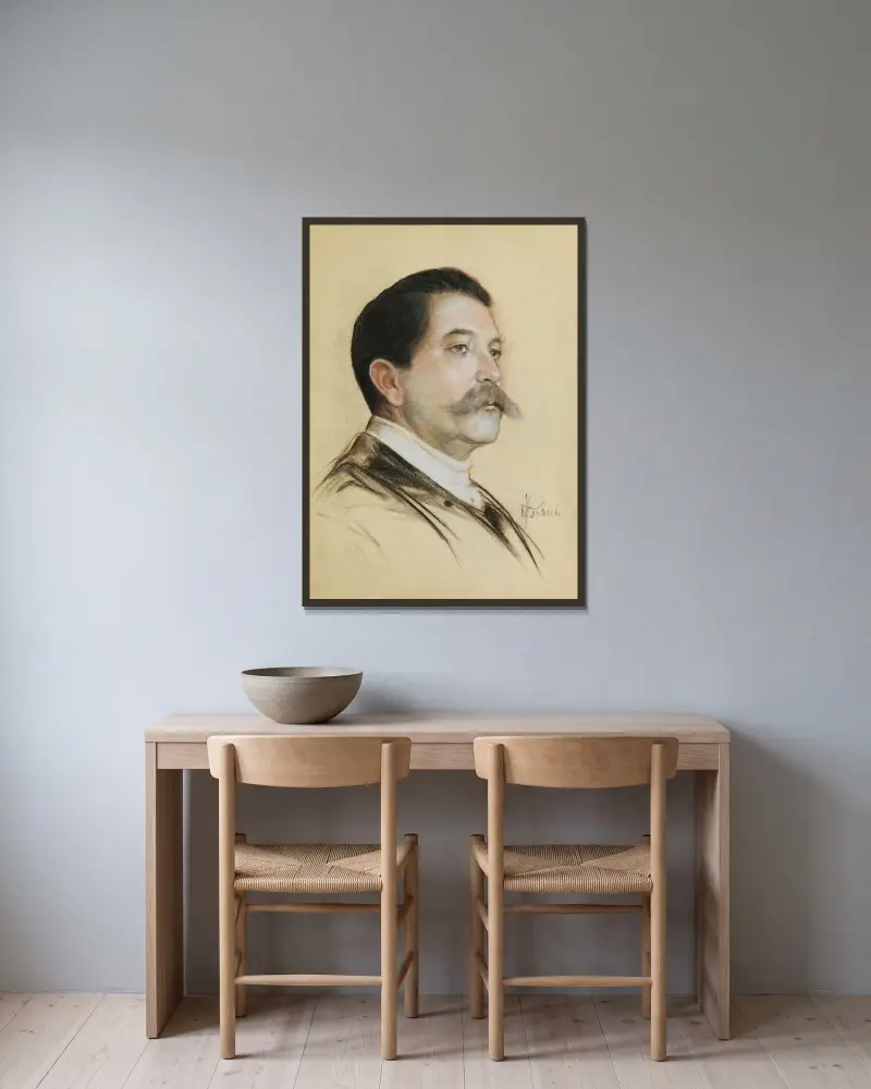 Porträtt av Herbert von Bismarck av Franz von Lenbach inramad på en vägg