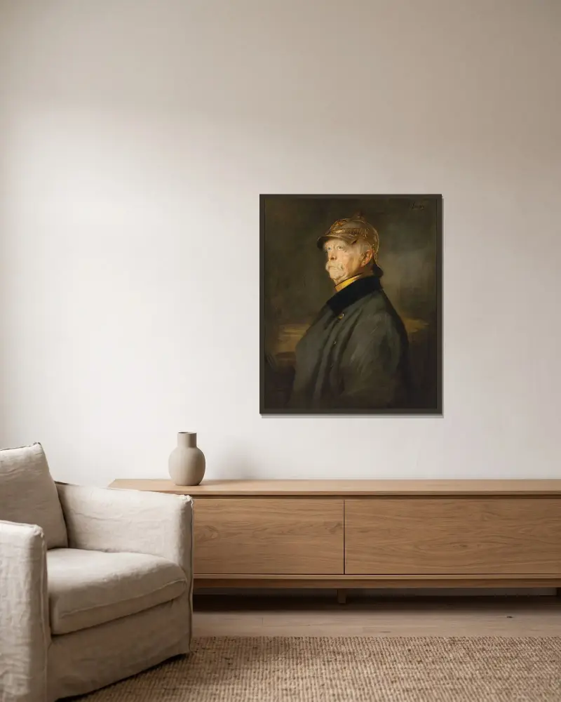 Porträtt av Otto von Bismarck av Franz von Lenbach inramad på en vägg