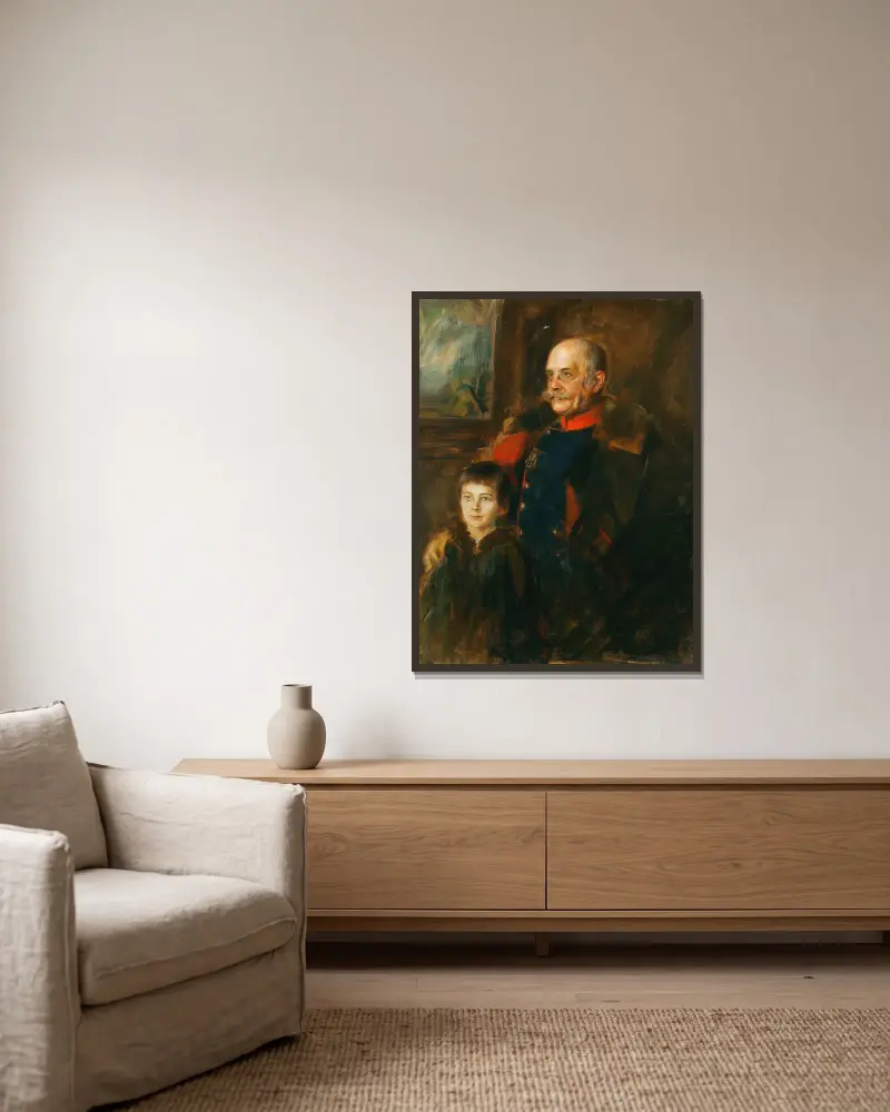 General von Hartmann und Sohn Hermann av Franz von Lenbach inramad på en vägg