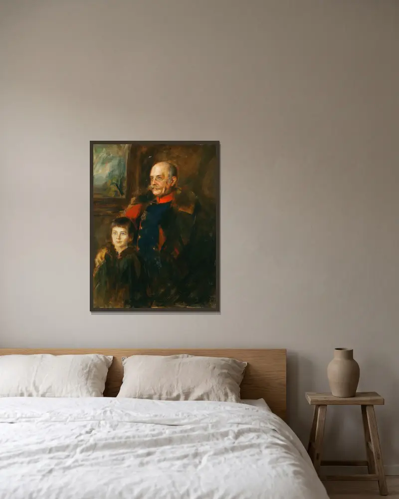 General von Hartmann und Sohn Hermann av Franz von Lenbach inramad på en vägg