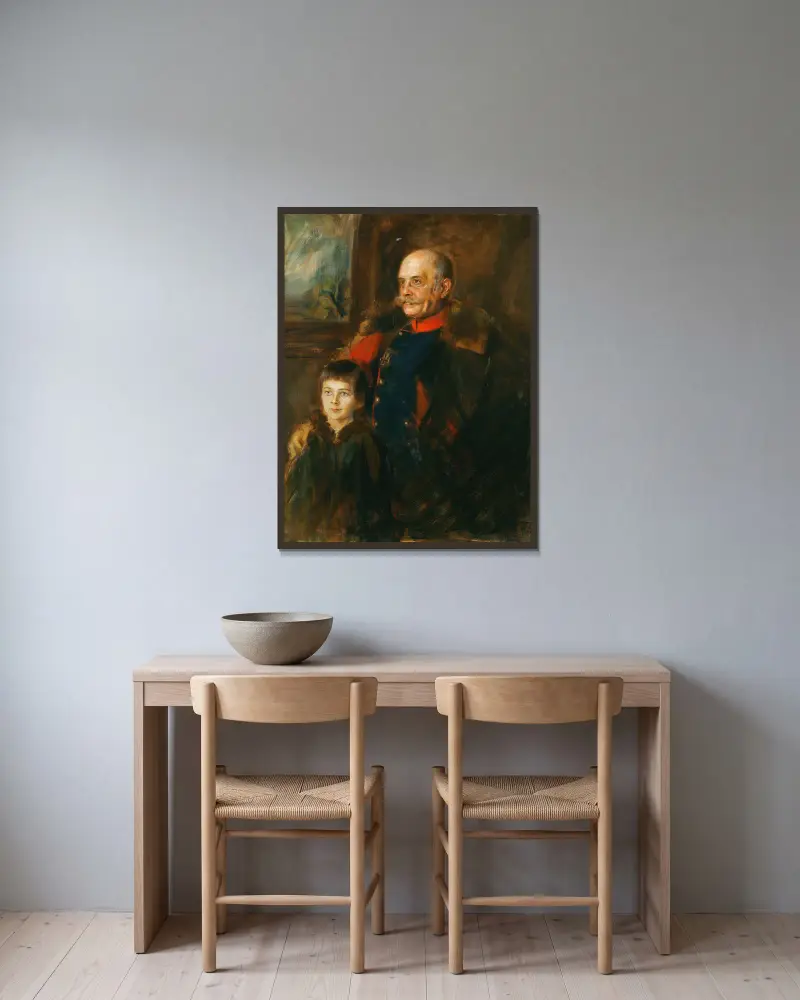 General von Hartmann und Sohn Hermann av Franz von Lenbach inramad på en vägg