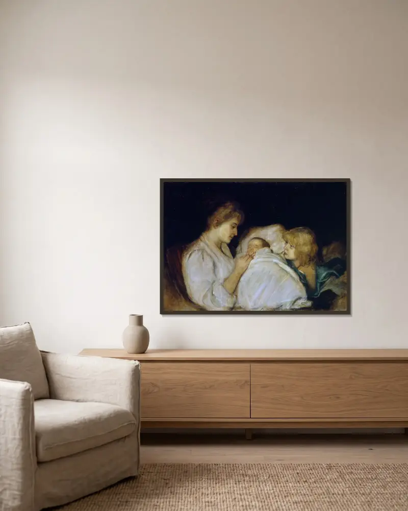 Magdalena von Lenbach mit Töchtern Erika und Marion av Franz von Lenbach inramad på en vägg