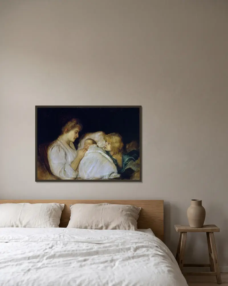 Magdalena von Lenbach mit Töchtern Erika und Marion av Franz von Lenbach inramad på en vägg