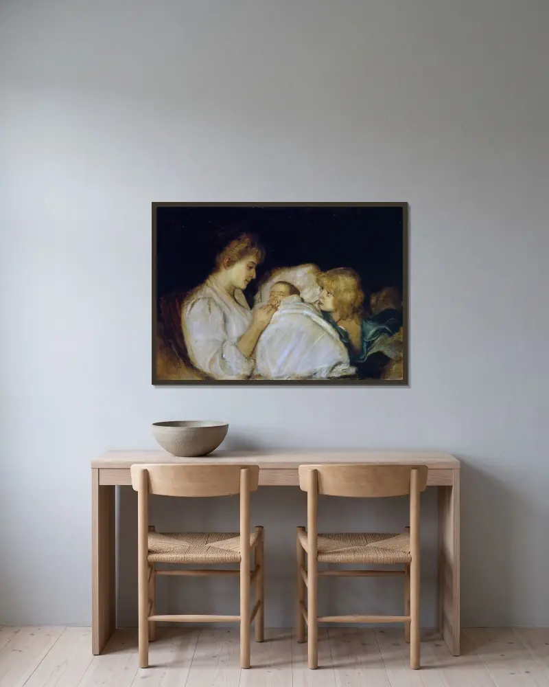 Magdalena von Lenbach mit Töchtern Erika und Marion av Franz von Lenbach inramad på en vägg