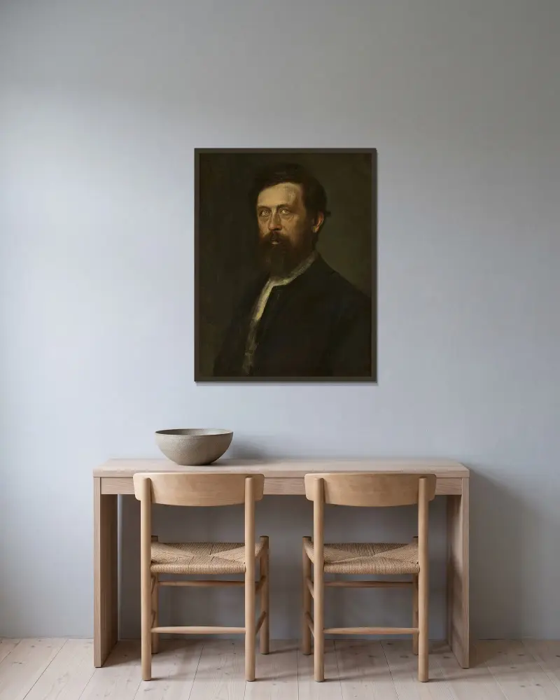Porträtt av Arnold Böcklin av Franz von Lenbach inramad på en vägg