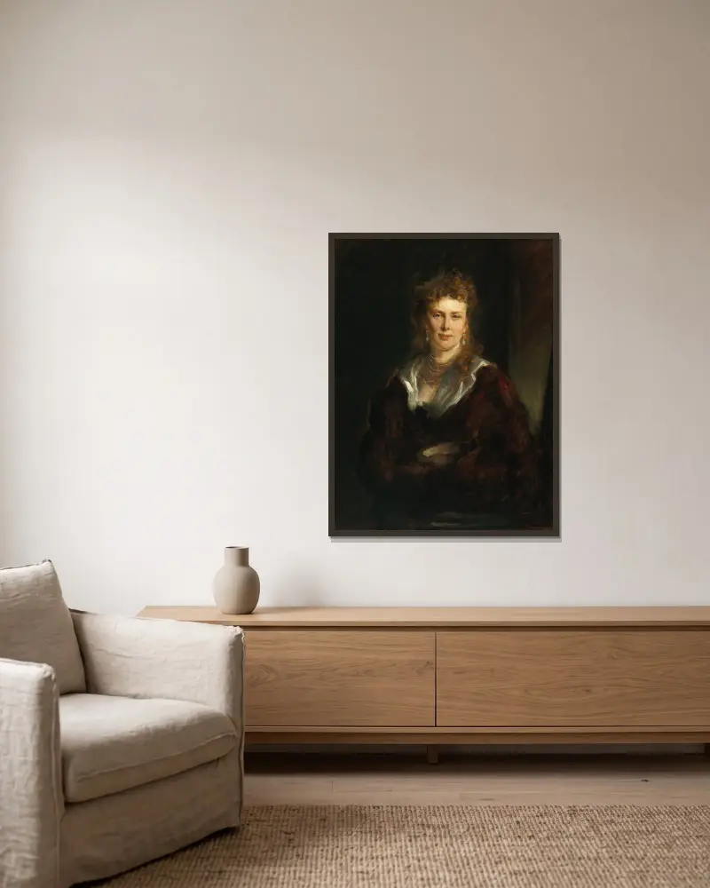 Portrait of Countess Elisabeth Sayn-Wittgenstein-Sayn, av Franz von Lenbach inramad på en vägg