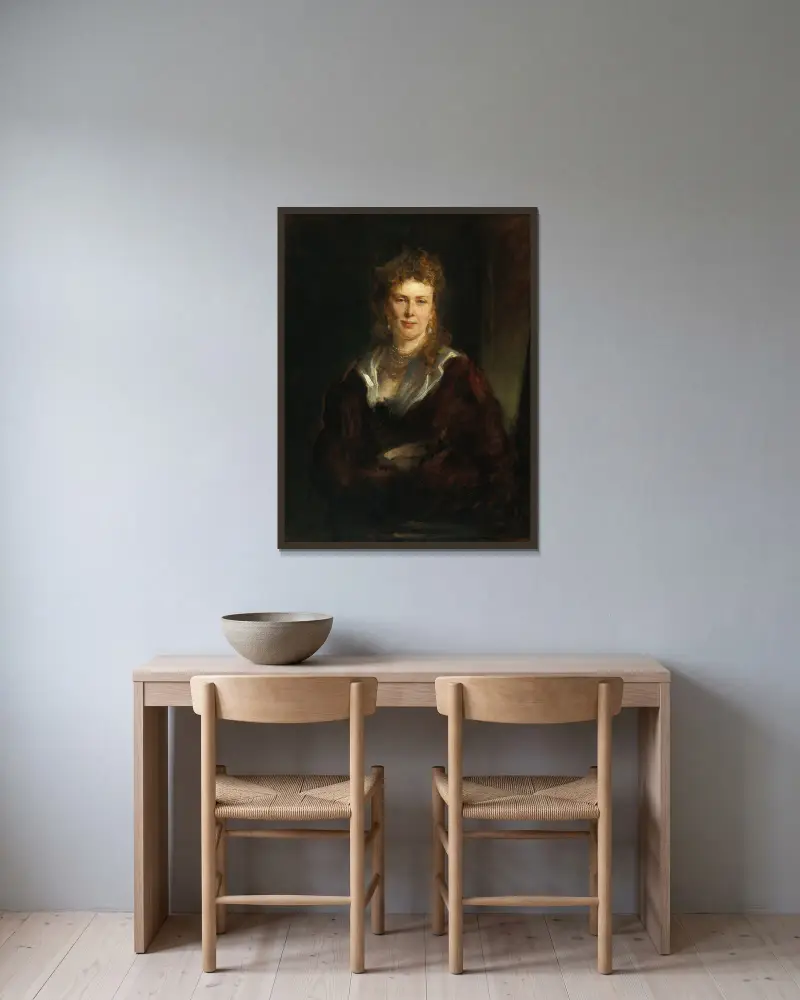 Portrait of Countess Elisabeth Sayn-Wittgenstein-Sayn, av Franz von Lenbach inramad på en vägg