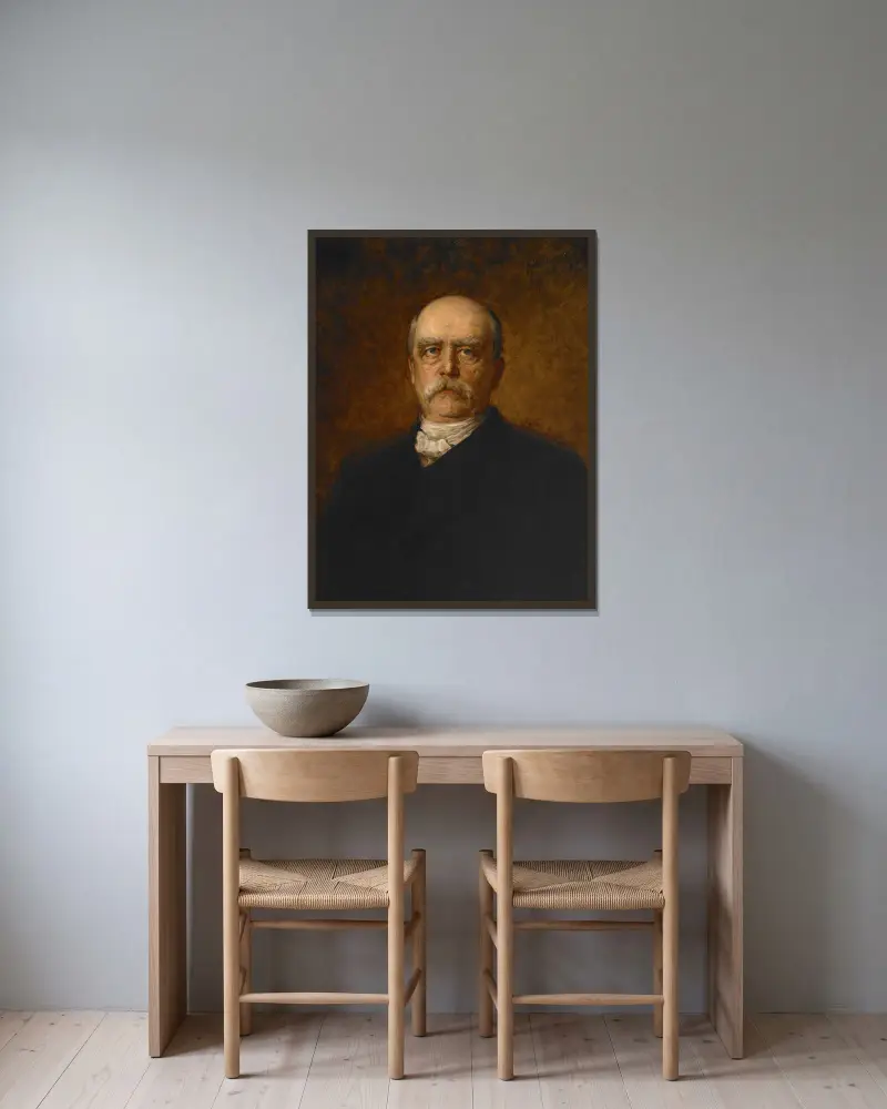 Portrait of Otto Eduard Leopold von Bismarck av Franz von Lenbach inramad på en vägg