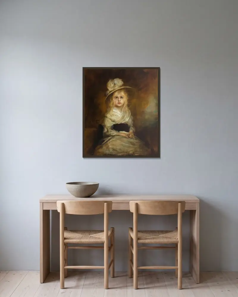Porträtt av dottern Marion av Franz von Lenbach inramad på en vägg