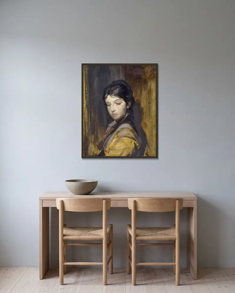 Okänd flicka av Franz von Lenbach inramad på en vägg