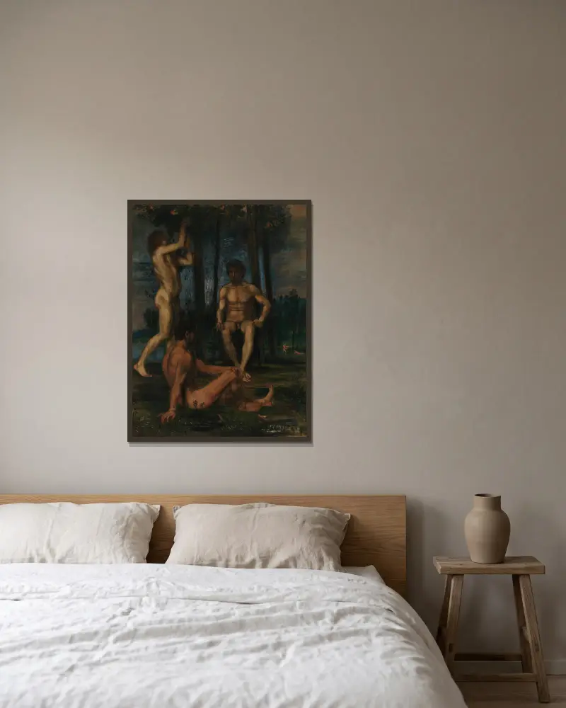 Drei Jünglinge unter Orangenbäumen von Hans Von Marées gerahmt an einer Wand