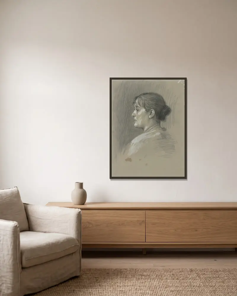 Portrait of Klara Bruckmann av Hans Von Marées inramad på en vägg