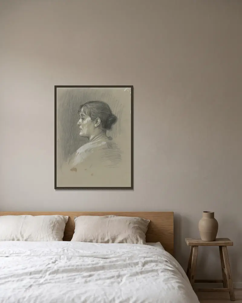 Portrait of Klara Bruckmann av Hans Von Marées inramad på en vägg